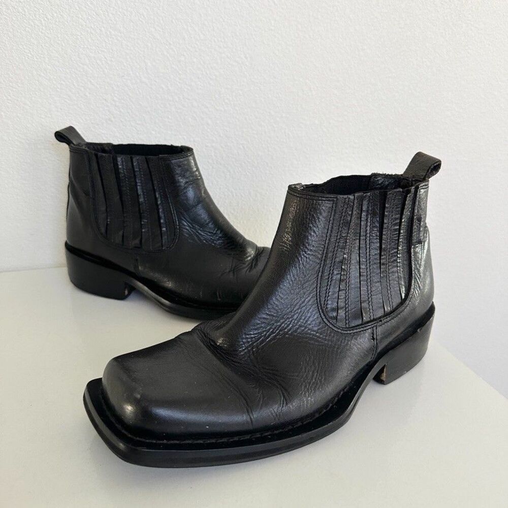 Destroy Vtg Square Toe Western Chelsea Boot Black Block Heel Women EU 40 US 9.5